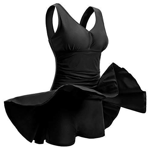 Mujer Bañador con Falda Traje de Baño de Una Pieza de Talla Grande Impresión Elegante Sexy Push Up Monokini Negro XXX-Large 50-52 EU