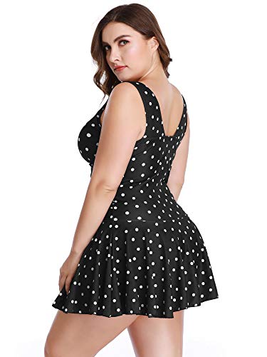 Mujer Bañador con Falda Traje de Baño de Una Pieza de Talla Grande Impresión Elegante Sexy Push Up Monokini Negro/Punto XXXX-Large 52-54 EU