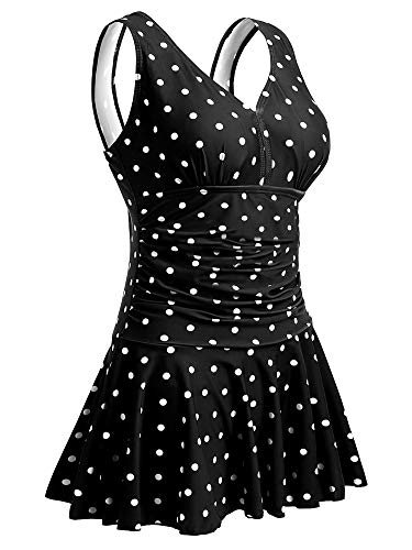 Mujer Bañador con Falda Traje de Baño de Una Pieza de Talla Grande Impresión Elegante Sexy Push Up Monokini Negro/Punto XXXX-Large 52-54 EU