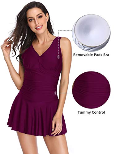 Mujer Bañador con Falda Traje de Baño de Una Pieza de Talla Grande Impresión Elegante Sexy Push Up Monokini Rojo-1 M (EU 40-42)