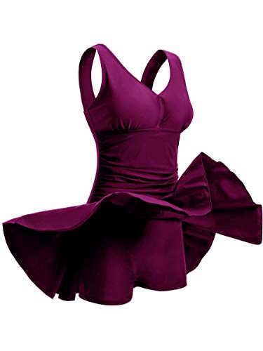 Mujer Bañador con Falda Traje de Baño de Una Pieza de Talla Grande Impresión Elegante Sexy Push Up Monokini Rojo-1 M (EU 40-42)