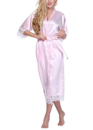 Mujer Bata para Saté,Talla Grande Mujer Seda Rayón Bata Lencería Larga Sexy Ropa De Dormir Kimono Yukata Camisón SML XL XXL XXXL Rosa, Rosa, 4XL