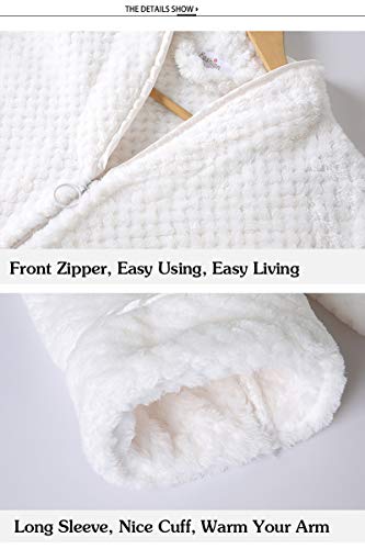 Mujer Bata para señoras de Tejido Polar, Hombrega Larga y Cremallera, Hombre Bata Suelto y Cómodo Blanco M