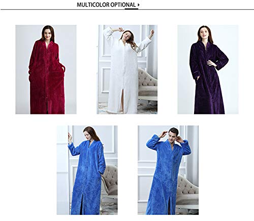 Mujer Bata para señoras de Tejido Polar, Hombrega Larga y Cremallera, Hombre Bata Suelto y Cómodo Blanco M
