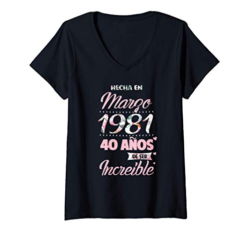 Mujer Bday woman t shirt, Marzo de 1981, 40 años de ser increíble Camiseta Cuello V