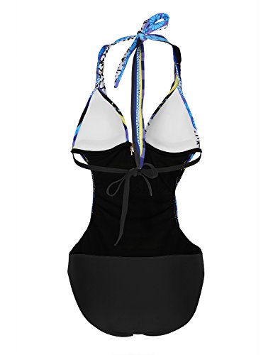 Mujer Bikini Traje de Baño una Pieza Sexy Push Up Bañador Entero Impreso Bohemia para Playa o Piscina (Large, Azul-b)