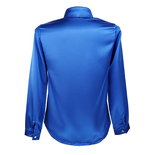 Mujer Blusa de Seda Satinada Manga Larga Camisa Formal Tops (Zafiro, Small)