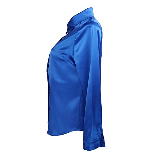 Mujer Blusa de Seda Satinada Manga Larga Camisa Formal Tops (Zafiro, Small)