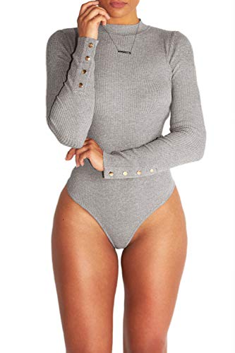 Mujer Body elástico Monos De Manga Larga Ajustados De Otoño Invierno Bodycon Jumpsuits Grey S