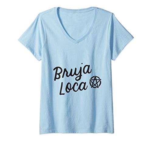 Mujer Bruja Loca Loco Bruja Gracioso Halloween Latina Hispano Camiseta Cuello V