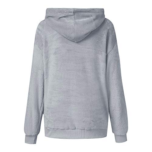 Mujer Caliente y Esponjoso Tops Chaqueta Suéter Abrigo Jersey Mujer Otoño-Invierno Talla Grande Hoodie Sudadera con Capucha riou (1-Gris, S)
