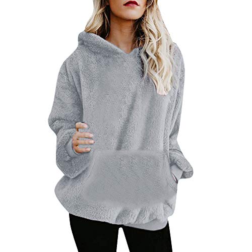 Mujer Caliente y Esponjoso Tops Chaqueta Suéter Abrigo Jersey Mujer Otoño-Invierno Talla Grande Hoodie Sudadera con Capucha riou (1-Gris, S)