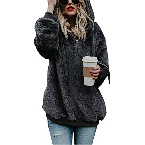 Mujer Caliente y Esponjoso Tops Chaqueta Suéter Abrigo Jersey Mujer Otoño-Invierno Talla Grande Hoodie Sudadera con Capucha riou