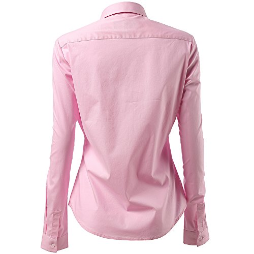 Mujer Camisa Básica de Algodón - Camisa Blusa Casual de Algodón de Manga Larga Informal con Cierre de Botón Delgado Formal, Ideal para Oficina/Trabajo/Entrevista (EU52, Rosa)