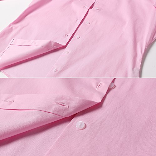 Mujer Camisa Básica de Algodón - Camisa Blusa Casual de Algodón de Manga Larga Informal con Cierre de Botón Delgado Formal, Ideal para Oficina/Trabajo/Entrevista (EU52, Rosa)