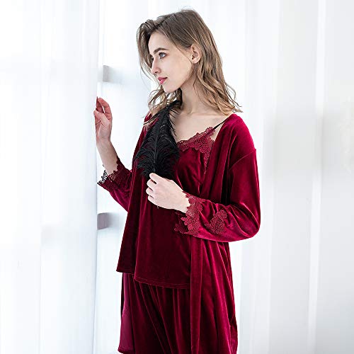 Mujer Camisones Conjunto de Pijama de Encaje Sexy Elegante Ropa de Interior Dormir Pijamas para Mujer Familias para Todas Las Estaciones Camisones (Rojo Oscuro, M)