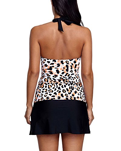 Mujer Cintura Media Estampado Leopardo Conjunto De Bañador Bikini Camisola Y Pantalones Cortos XL