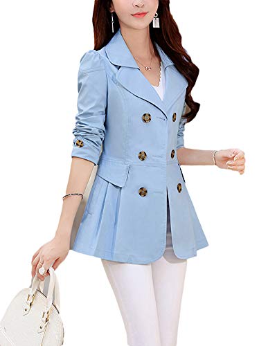 Mujer Cinturón Recto La Solapa Transición Manga Larga Dobladillo Rizado Propio Elegantes Abrigo Celeste S