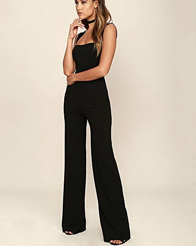 Mujer Color Sólido Pierna Ancha Mono Elegante Delgado Sin Mangas Jumpsuits Negro S
