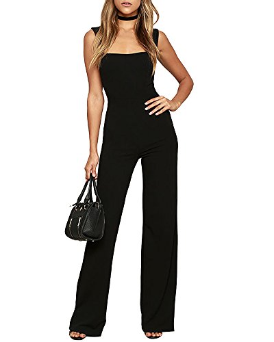 Mujer Color Sólido Pierna Ancha Mono Elegante Delgado Sin Mangas Jumpsuits Negro S