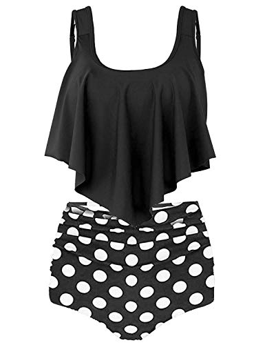 Mujer Conjunto Bikini Braga Alta De Frill Talla Grande Sexy Traje De Baño con Volantes Flores Negro L