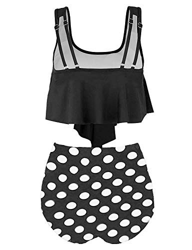 Mujer Conjunto Bikini Braga Alta De Frill Talla Grande Sexy Traje De Baño con Volantes Flores Negro L