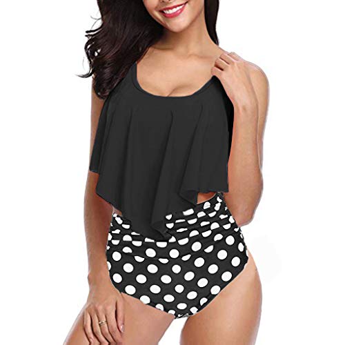 Mujer Conjunto Bikini Braga Alta De Frill Talla Grande Sexy Traje De Baño con Volantes Flores Negro L
