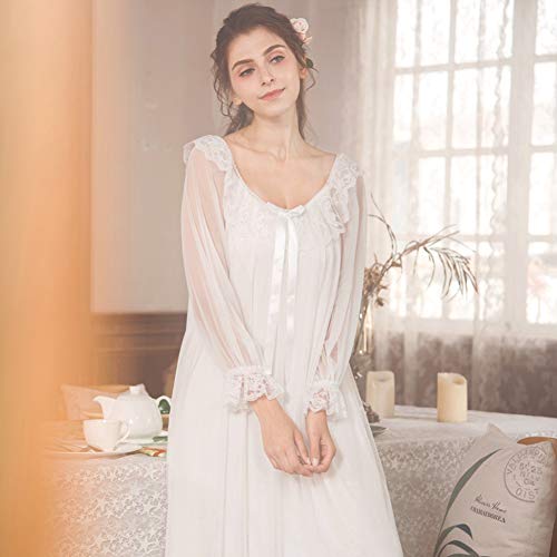 Mujer De Algodón Camisón Blanco Palacio Retro De Manga Larga Princesa Camisón Victoriano De Longitud Completa Falda Ropa De Dormir Ropa De Dormir