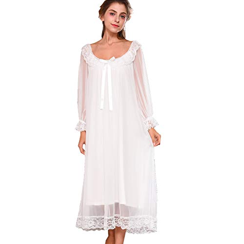 Mujer De Algodón Camisón Blanco Palacio Retro De Manga Larga Princesa Camisón Victoriano De Longitud Completa Falda Ropa De Dormir Ropa De Dormir