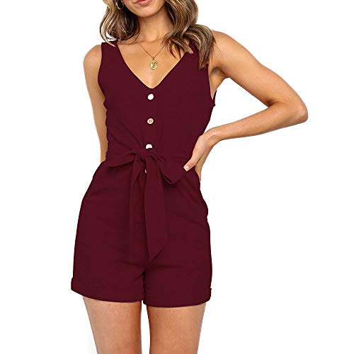 Mujer de Verano con Lazo Vestido,Mono cinturón con Botones-Bean Paste_S,Niñas Ropa Skinny Fiesta Vestido