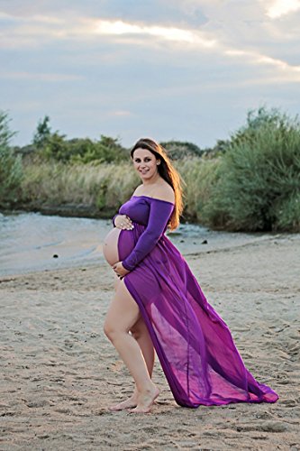 Mujer Embarazada Gasa Larga Vestido de maternidad Split Vista delantera foto Shoot Dress Faldas fotográficas de maternidad (morado)