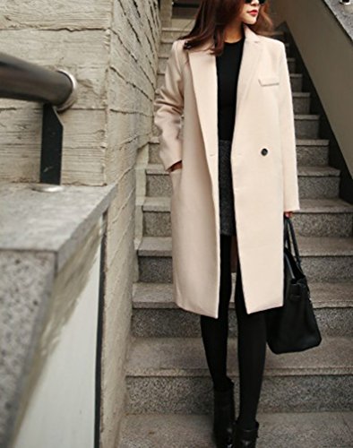 Mujer Gabardina Casual Abrigo Largo Manga Larga Chaquetas Mezcla de Lana Abrigo con Bolsillo M Beige