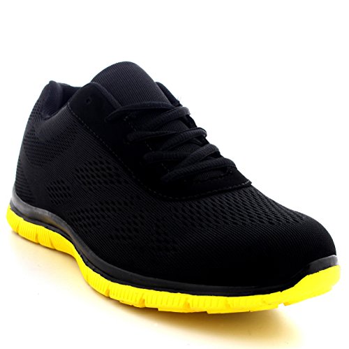 Mujer Get Fit Malla Go Corriendo Zapatillas Atlético Caminar Gimnasio Zapatos Sport Correr - Negro/Amarillo - UK7/EU40 - BS0114