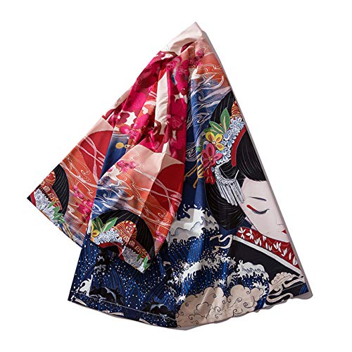 Mujer Japonés Kimono Chaqueta,Kimono Haori Estilo Japonés Camisa Talla Grande con Estampado Manga Tres Cuartos Pijamas Sueltos Chaqueta Interior para Hombres Y Mujeres,Red-Blue-XXL