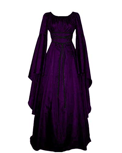 Mujer Mangas Largas Cuello Redondo Vestido Medieval De Señora Largo Vestido Renacimiento Gótico Vestido Morado S