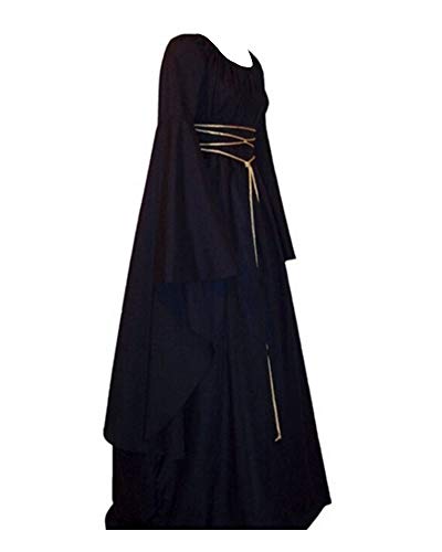 Mujer Mangas Largas Cuello Redondo Vestido Medieval De Señora Largo Vestido Renacimiento Gótico Vestido Negro S