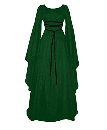 Mujer Mangas Largas Vestido Medieval De Señora Maxi Vestido Renacimiento Gótico Vestido Verde S