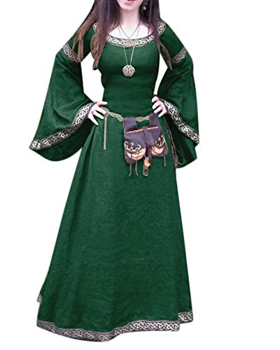 Mujer Medieval Vestido De Fiesta Elegantes Fiesta Ropa De Ancho Manga Largas para Cuello Redondo Verde 4XL