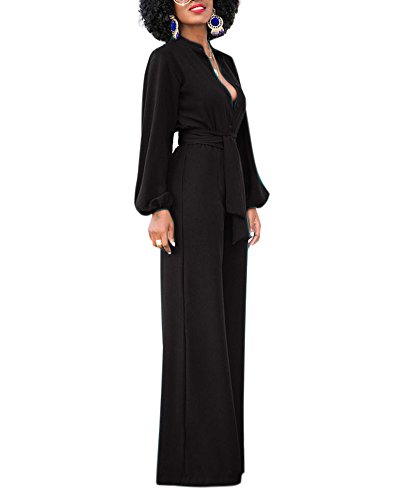 Mujer Mono Jumpsuits Mangas Largas Slim Bodysuit Pantalones Fiesta Playa Romper Jumpsuits Negro XL