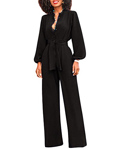 Mujer Mono Jumpsuits Mangas Largas Slim Bodysuit Pantalones Fiesta Playa Romper Jumpsuits Negro XL