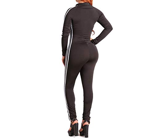 Mujer Mono Largos Fashion Fitness Casual Monos Modernas Deportiva Casual Elegantes Manga Larga V-Cuello con Cremallera Skinny Flecos Overall Playsuit Otoño Invierno (Color : Schwarz, Size : M)