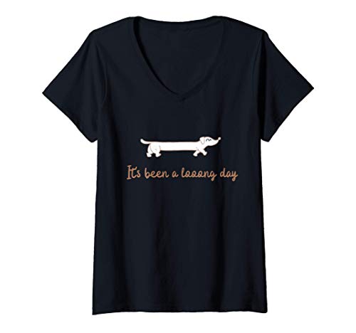 Mujer Perro salchicha - Dachshund - Ha sido un día largo Camiseta Cuello V