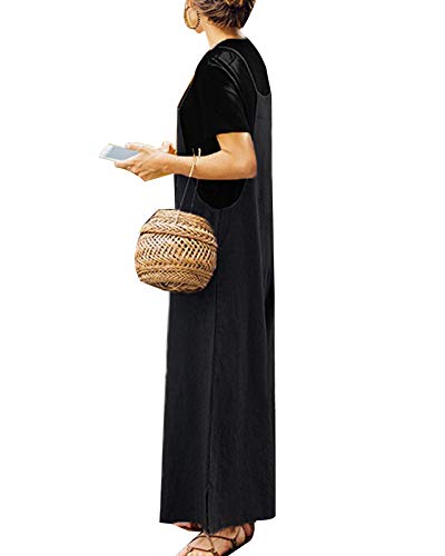Mujer Petos De Lino, Elegante Mono De Fiesta Casual, Pantalones Anchos Largos Harem Tallas Grandes Negro XL