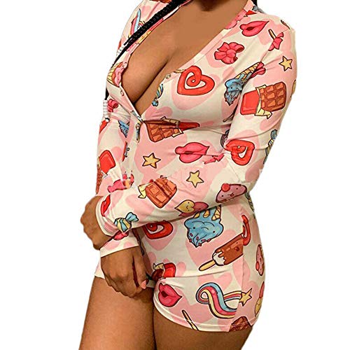 Mujer Pijama de Una Pieza Mono de Manga Larga Ropa de Dormir Pelele de Mameluco con Botones y Cuello en V para Chica Adolescente (Rosa, XL)