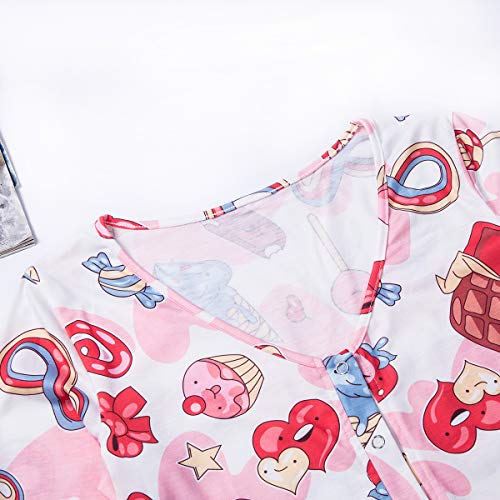 Mujer Pijama de Una Pieza Mono de Manga Larga Ropa de Dormir Pelele de Mameluco con Botones y Cuello en V para Chica Adolescente (Rosa, XL)
