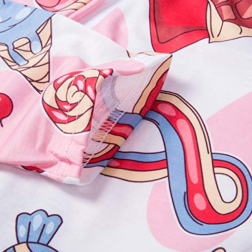 Mujer Pijama de Una Pieza Mono de Manga Larga Ropa de Dormir Pelele de Mameluco con Botones y Cuello en V para Chica Adolescente (Rosa, XL)