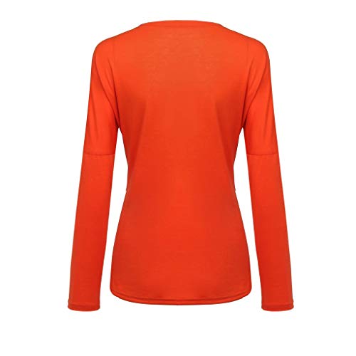 Mujer Polyester Ajustado Blusa Moda Patchwork Casual para Mujer Color Block O-Neck Manga Larga Camiseta Tops Otoño e Invierno riou (9-Red, M)