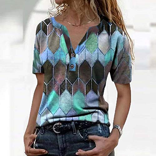 Mujer Polyester Ajustado Blusa y Camisas Moda Patchwork Casual para Mujer Color Block O-Neck Manga Corta Camiseta Tops Verano riou