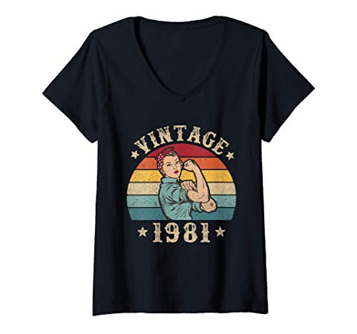 Mujer Regalo de 40º cumpleaños Señoras Año 1981 Mujeres 40 años Camiseta Cuello V