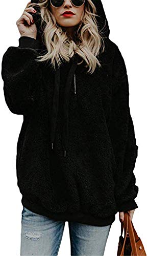 Mujer Sudadera con Capucha Suelta Tallas Grandes Jersey De Mujer Jersey Otoño Invierno Manga Larga Moda Abrigo Cálido Color Sólido Media Cremallera